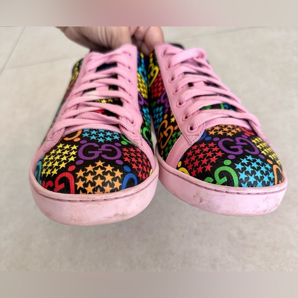 Gucci GG Supreme Monogram Psychedelic Ace Sneakers Multicolor Sugar Pink EU 39.5 - Picture 4 of 9